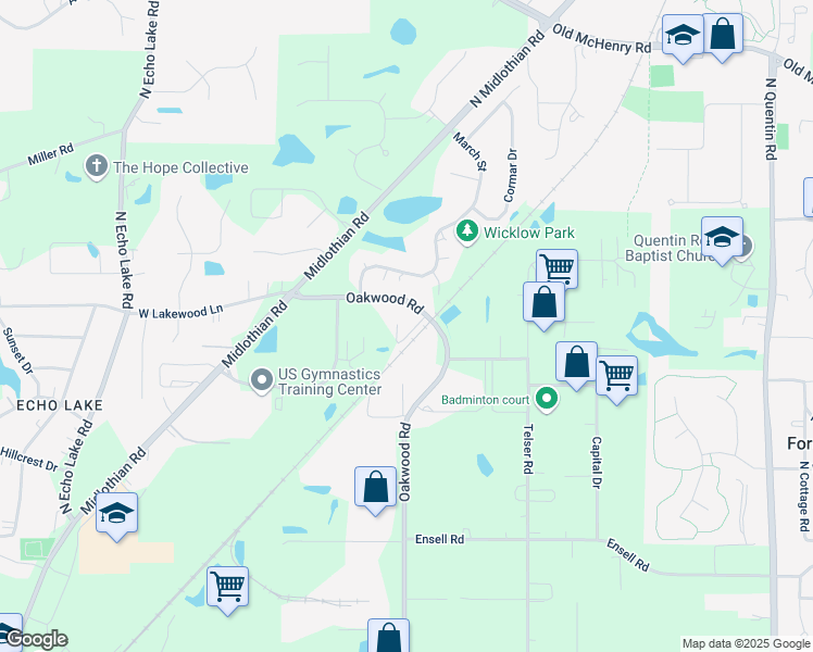 map of restaurants, bars, coffee shops, grocery stores, and more near 815 Oakwood Road in Lake Zurich