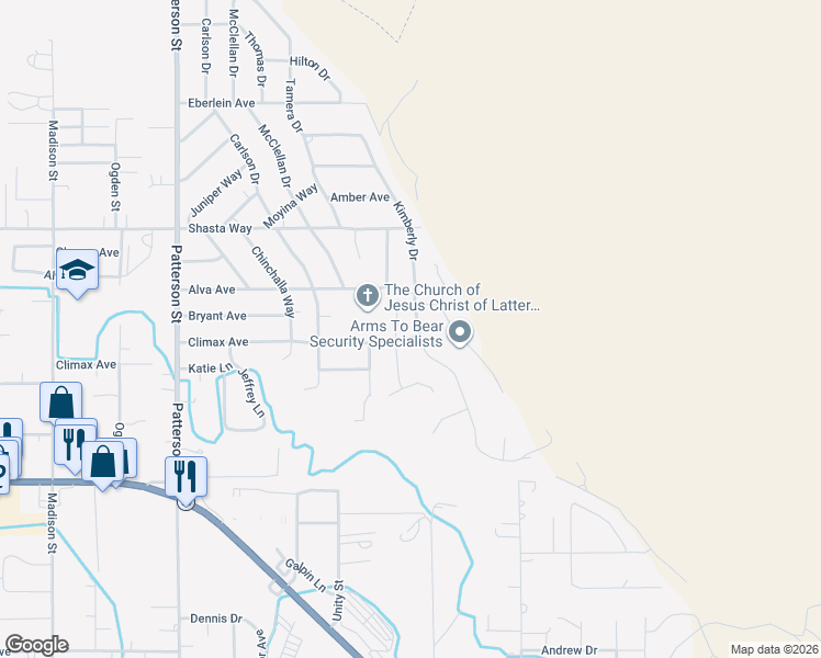 map of restaurants, bars, coffee shops, grocery stores, and more near 6707 Climax Avenue in Klamath Falls