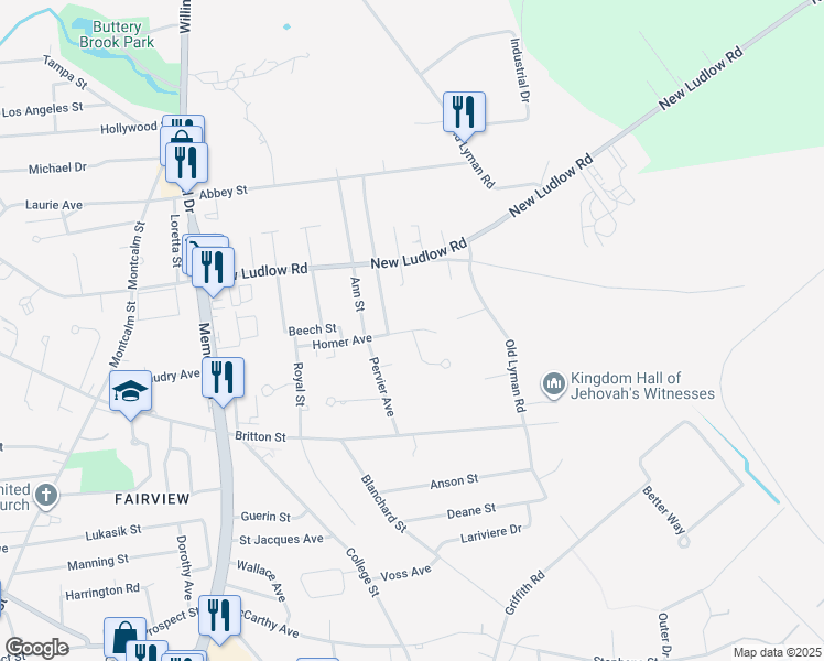 map of restaurants, bars, coffee shops, grocery stores, and more near 149 Homer Avenue in Chicopee