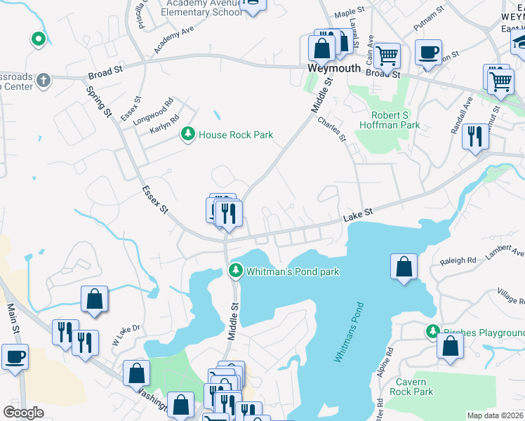 map of restaurants, bars, coffee shops, grocery stores, and more near 112 Joseph A Fern Court in Weymouth