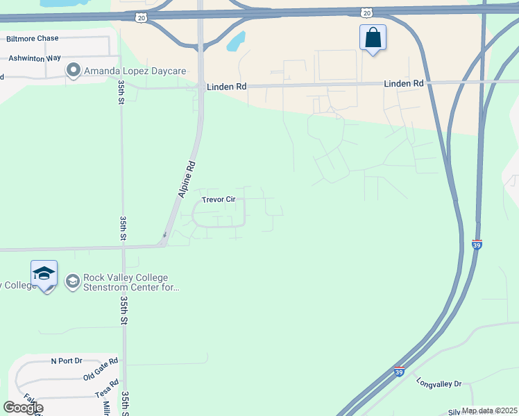 map of restaurants, bars, coffee shops, grocery stores, and more near 4710 Trevor Circle in Rockford