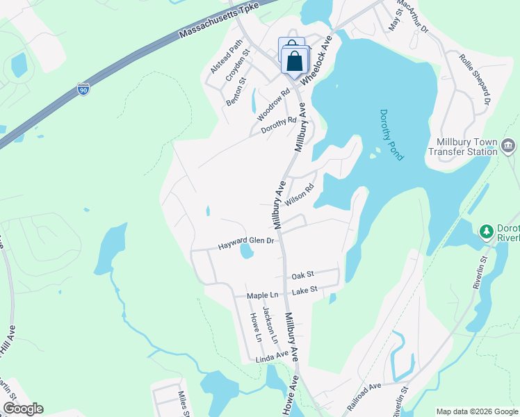 map of restaurants, bars, coffee shops, grocery stores, and more near 1 Wilson Road in Millbury