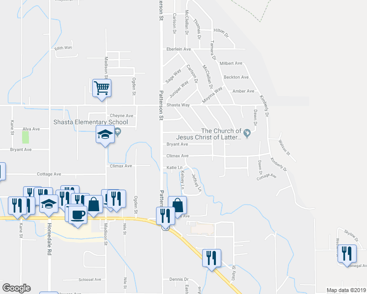 map of restaurants, bars, coffee shops, grocery stores, and more near 6346 Bryant Avenue in Klamath Falls