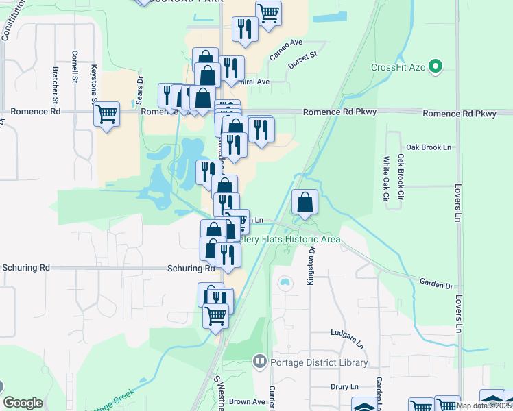 map of restaurants, bars, coffee shops, grocery stores, and more near 7313 South Westnedge Avenue in Portage