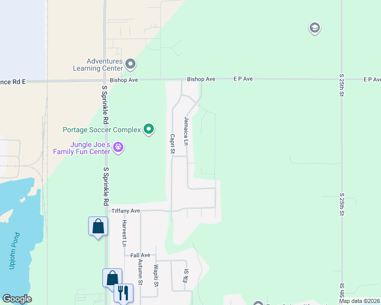 map of restaurants, bars, coffee shops, grocery stores, and more near 7331 Jamaica Lane in Portage