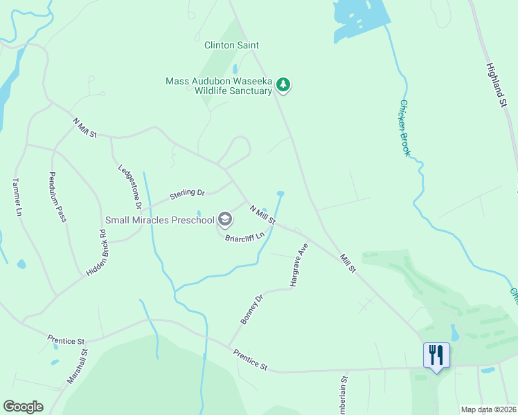 map of restaurants, bars, coffee shops, grocery stores, and more near 193 North Mill Street in Holliston