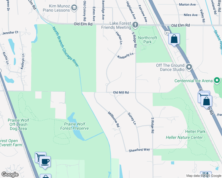 map of restaurants, bars, coffee shops, grocery stores, and more near 1571 Christina Ln in Lake Forest