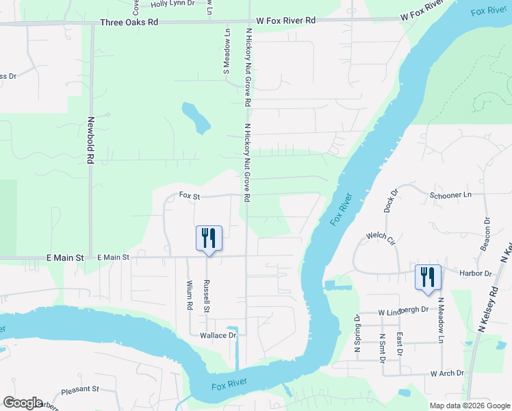 map of restaurants, bars, coffee shops, grocery stores, and more near 28971 Fox Street in Cary
