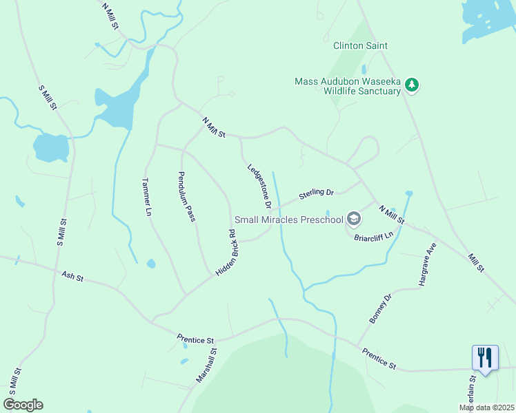 map of restaurants, bars, coffee shops, grocery stores, and more near 12 Ledgestone Drive in Hopkinton
