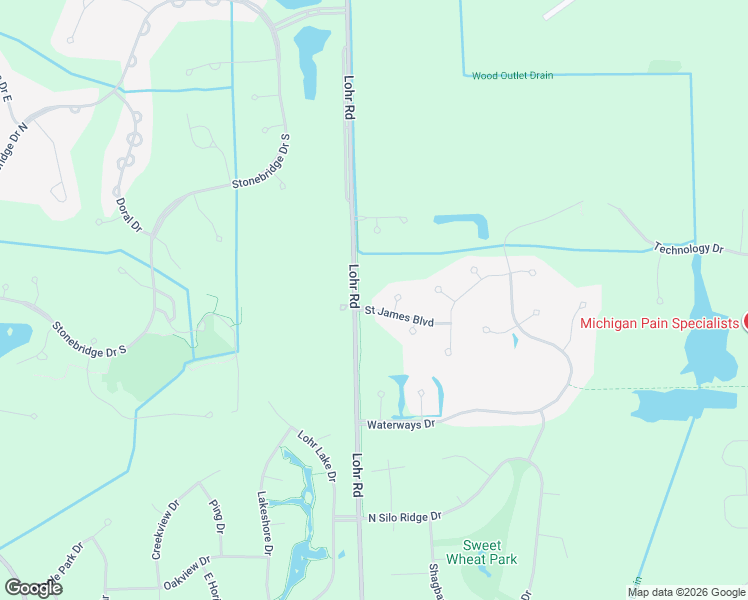 map of restaurants, bars, coffee shops, grocery stores, and more near 5204 Kingsway Circle in Ann Arbor