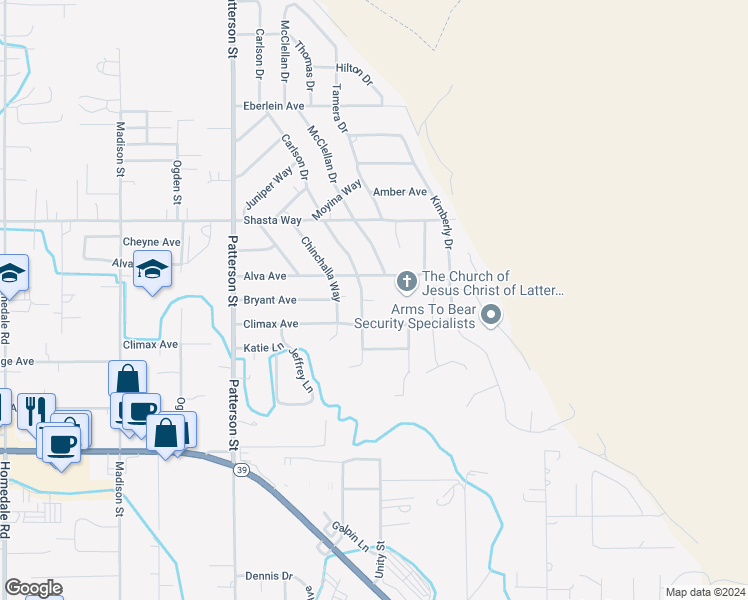 map of restaurants, bars, coffee shops, grocery stores, and more near 1927 Bryant Court in Klamath Falls