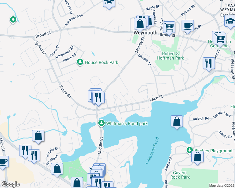 map of restaurants, bars, coffee shops, grocery stores, and more near 112 Joseph A Fern Court in Weymouth