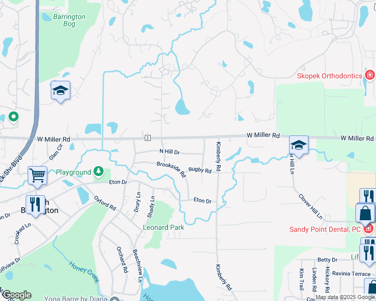 map of restaurants, bars, coffee shops, grocery stores, and more near 466 North Hill Drive in Barrington