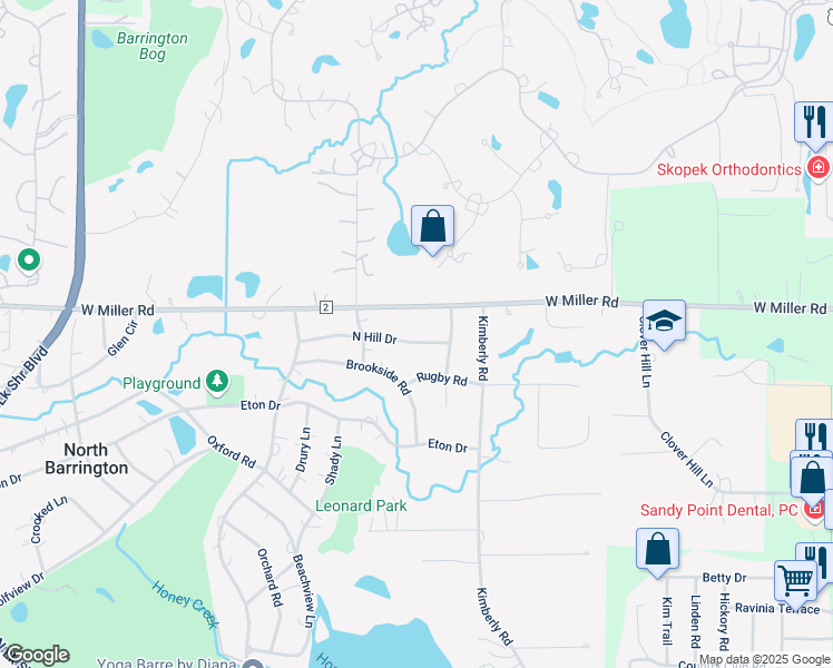 map of restaurants, bars, coffee shops, grocery stores, and more near 466 North Hill Drive in Barrington