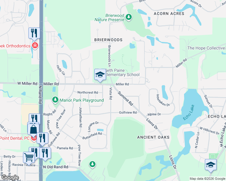 map of restaurants, bars, coffee shops, grocery stores, and more near 278 Vista Road in Lake Zurich