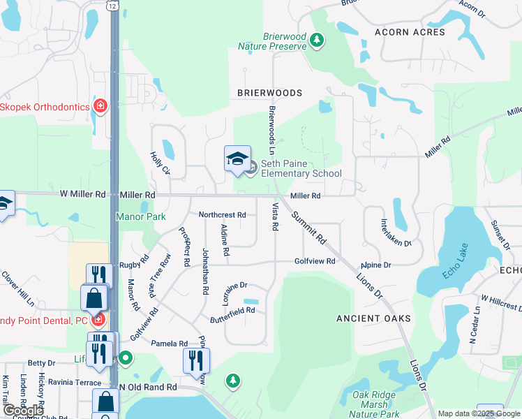map of restaurants, bars, coffee shops, grocery stores, and more near 29 Crescent Road in Lake Zurich