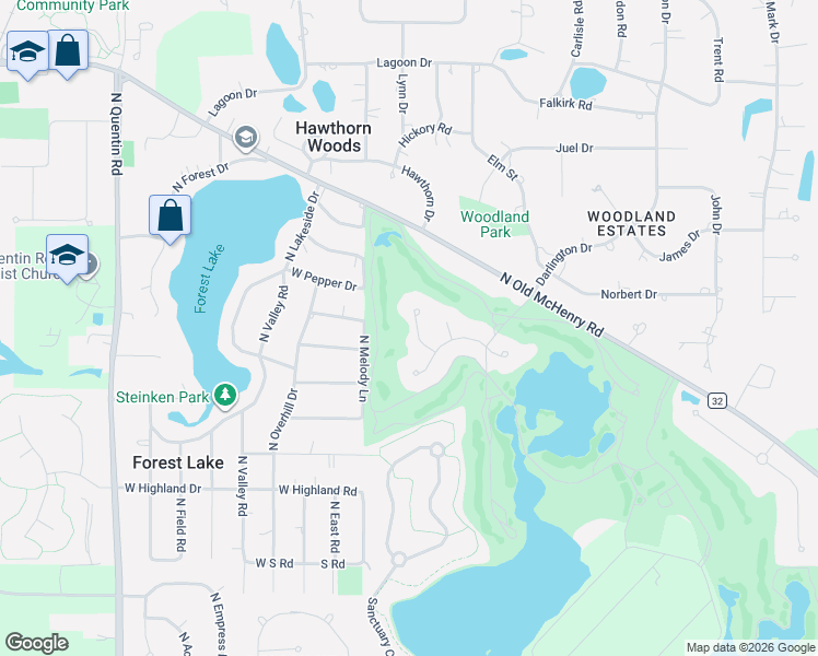 map of restaurants, bars, coffee shops, grocery stores, and more near 24130 North Old McHenry Road in Kildeer