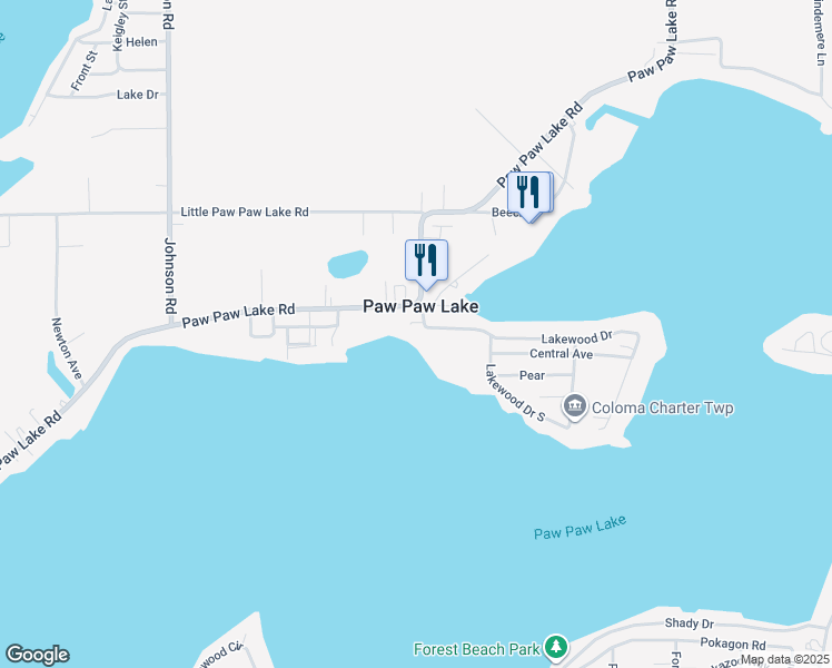 map of restaurants, bars, coffee shops, grocery stores, and more near 5603 Paw Paw Lake Road in Coloma