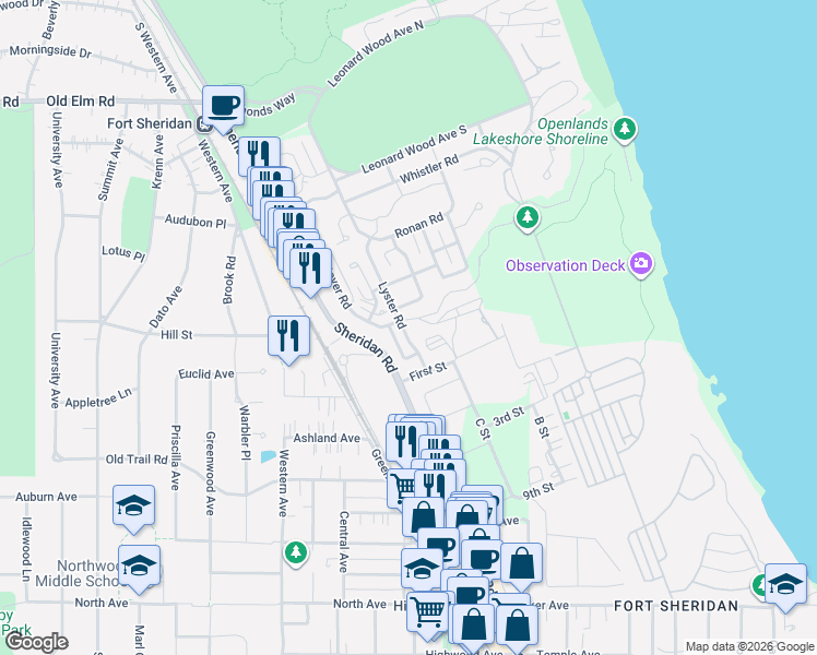 map of restaurants, bars, coffee shops, grocery stores, and more near 709 Lyster Road in Highwood