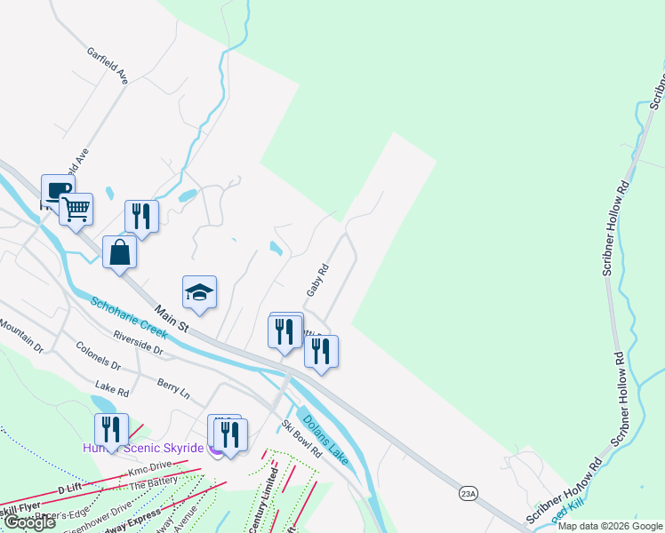 map of restaurants, bars, coffee shops, grocery stores, and more near 167 Botti Dr in Hunter