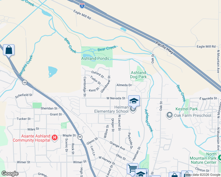map of restaurants, bars, coffee shops, grocery stores, and more near 257 Tudor Cir in Ashland