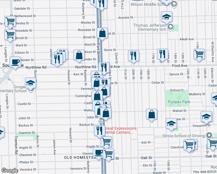 map of restaurants, bars, coffee shops, grocery stores, and more near 2224 23rd Street in Wyandotte