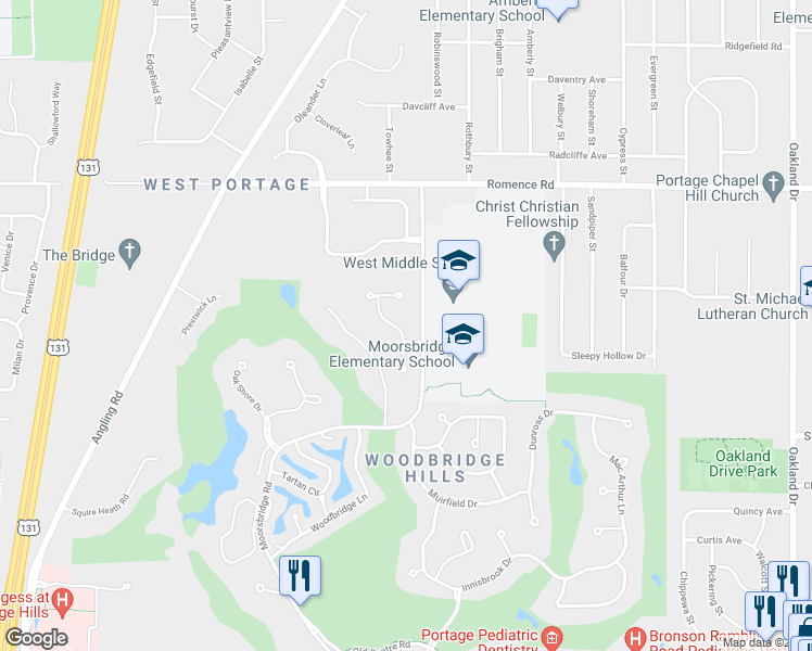 map of restaurants, bars, coffee shops, grocery stores, and more near 7285 Hampstead Lane in Portage