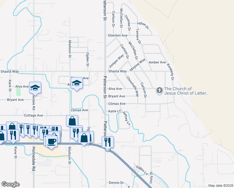 map of restaurants, bars, coffee shops, grocery stores, and more near 6315 Bryant Avenue in Klamath Falls
