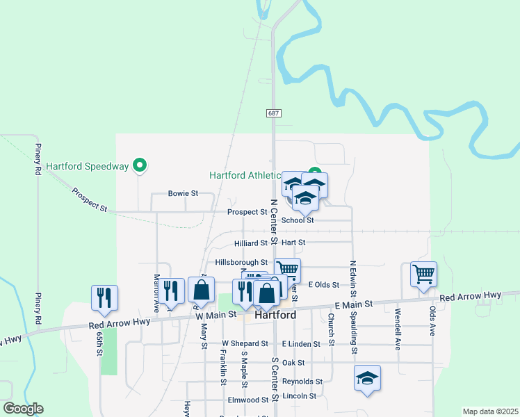 map of restaurants, bars, coffee shops, grocery stores, and more near 9 Prospect Street in Hartford