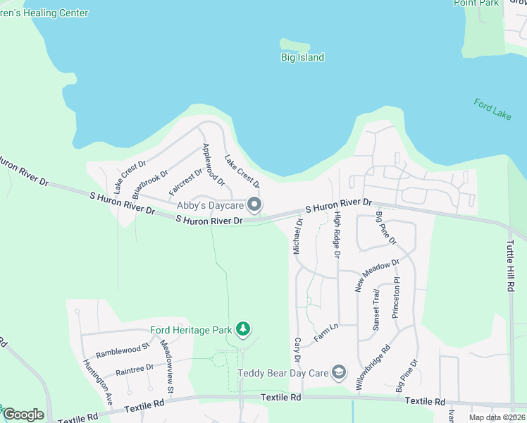 map of restaurants, bars, coffee shops, grocery stores, and more near 8293 Lake Crest Drive in Ypsilanti