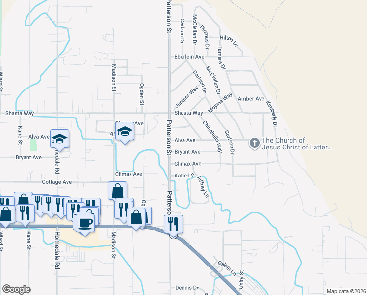 map of restaurants, bars, coffee shops, grocery stores, and more near 6315 Bryant Avenue in Klamath Falls