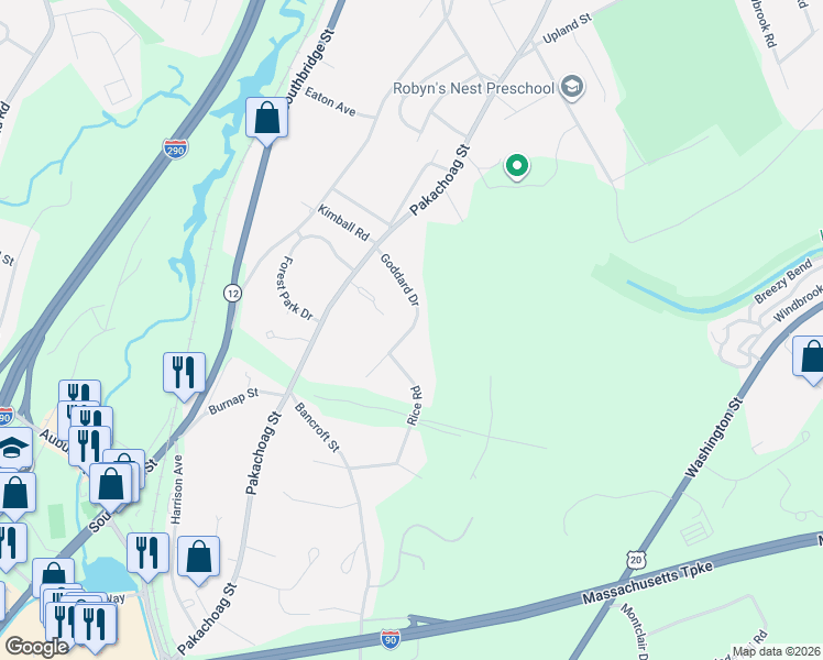 map of restaurants, bars, coffee shops, grocery stores, and more near 15 Goddard Drive in Auburn