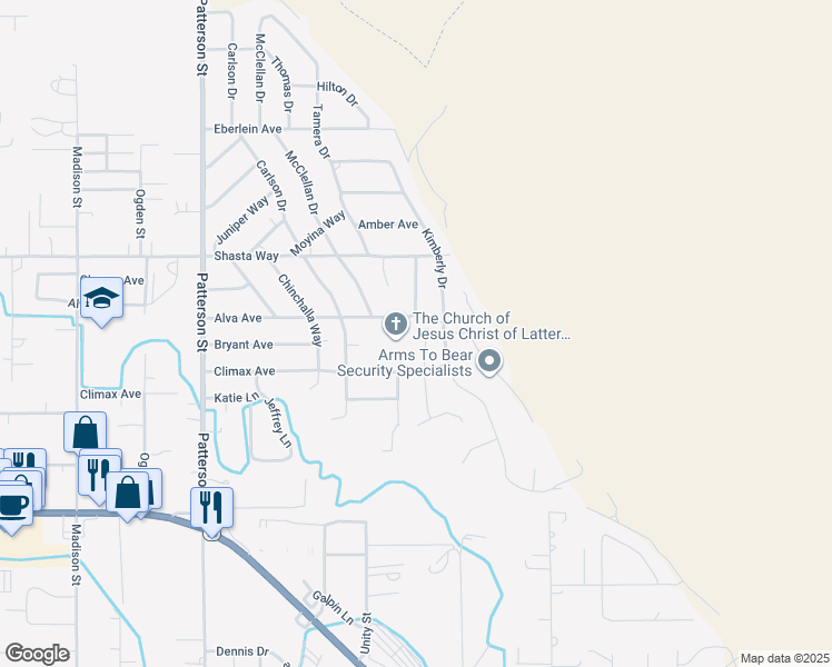 map of restaurants, bars, coffee shops, grocery stores, and more near 1908 Dawn Court in Klamath Falls
