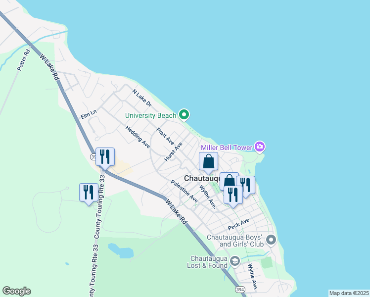 map of restaurants, bars, coffee shops, grocery stores, and more near 20 Forest Ave in Mayville