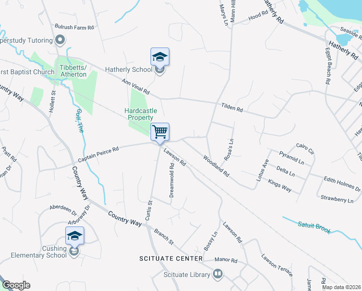 map of restaurants, bars, coffee shops, grocery stores, and more near 8 Woodland Road in Scituate