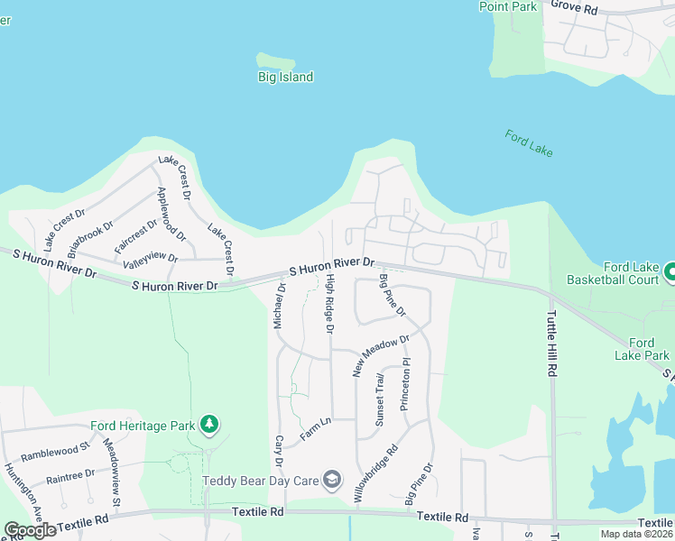 map of restaurants, bars, coffee shops, grocery stores, and more near 5379 High Ridge Drive in Ypsilanti