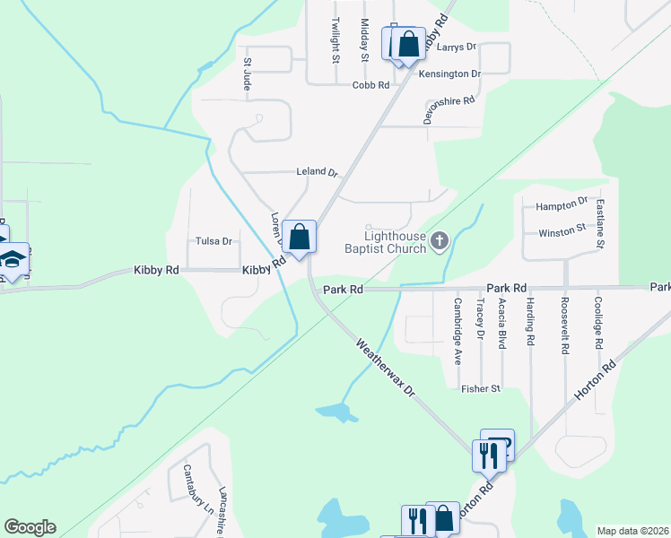 map of restaurants, bars, coffee shops, grocery stores, and more near 2102-2676 Park Rd in Jackson