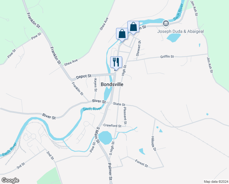 map of restaurants, bars, coffee shops, grocery stores, and more near 3026 South High Street in Palmer