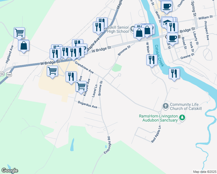 map of restaurants, bars, coffee shops, grocery stores, and more near 144 Grandview Avenue in Catskill