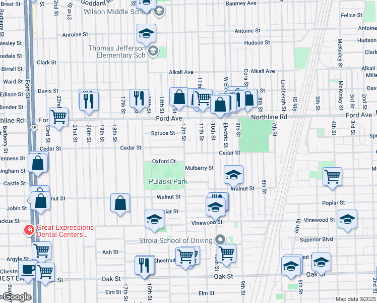 map of restaurants, bars, coffee shops, grocery stores, and more near 2241 12th Street in Wyandotte