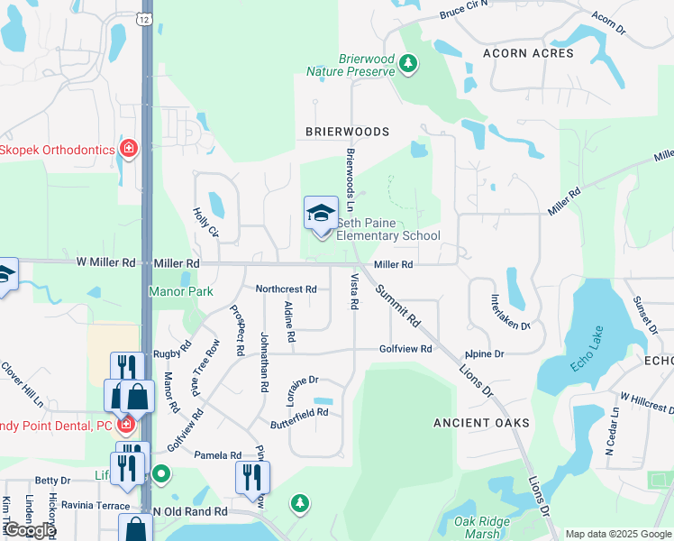 map of restaurants, bars, coffee shops, grocery stores, and more near 29 Crescent Road in Lake Zurich