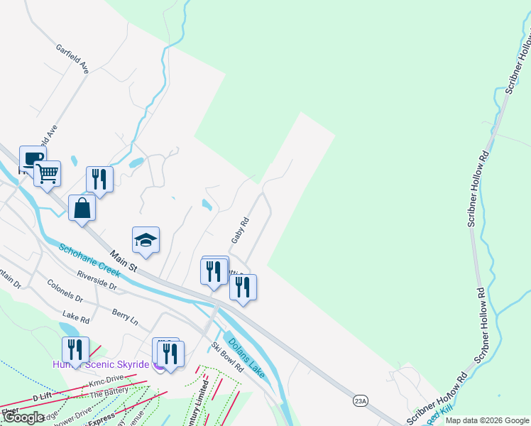 map of restaurants, bars, coffee shops, grocery stores, and more near 167 Botti Dr in Hunter