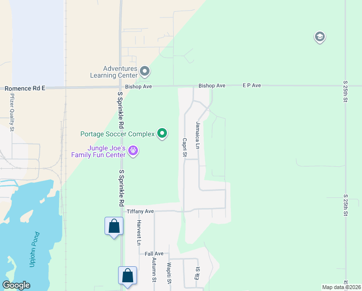 map of restaurants, bars, coffee shops, grocery stores, and more near 7246 Capri Street in Portage