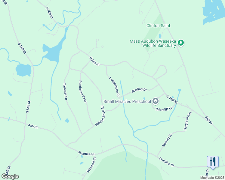map of restaurants, bars, coffee shops, grocery stores, and more near 12 Ledgestone Drive in Hopkinton