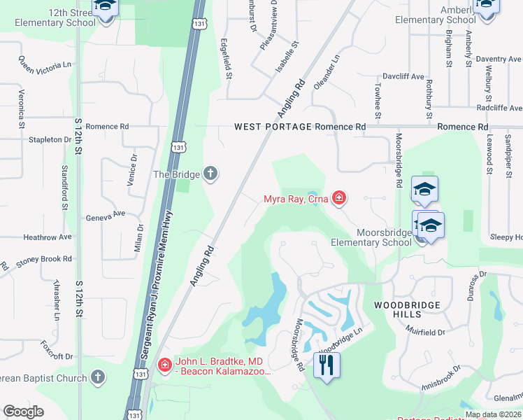 map of restaurants, bars, coffee shops, grocery stores, and more near 7249 Prestwick Lane in Portage
