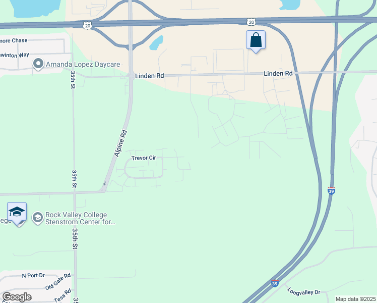 map of restaurants, bars, coffee shops, grocery stores, and more near 4734 Trevor Circle in Rockford