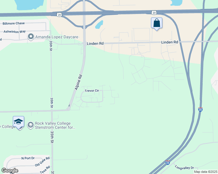 map of restaurants, bars, coffee shops, grocery stores, and more near 4710 Trevor Circle in Rockford