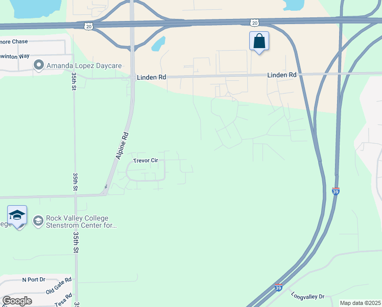 map of restaurants, bars, coffee shops, grocery stores, and more near 4734 Trevor Circle in Rockford