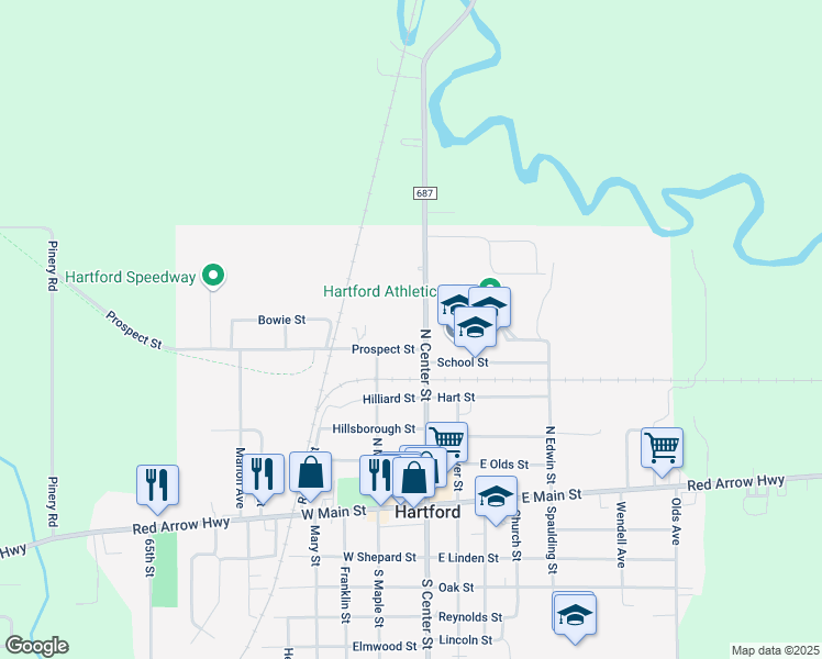 map of restaurants, bars, coffee shops, grocery stores, and more near 9 Prospect Street in Hartford