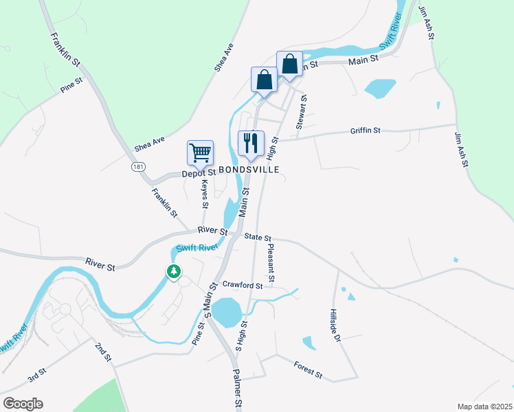 map of restaurants, bars, coffee shops, grocery stores, and more near 3026 South High Street in Palmer